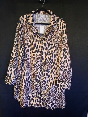 Sofia Vergara - NWT Animal Print Button-Front Nightgown- Beige/Black size large